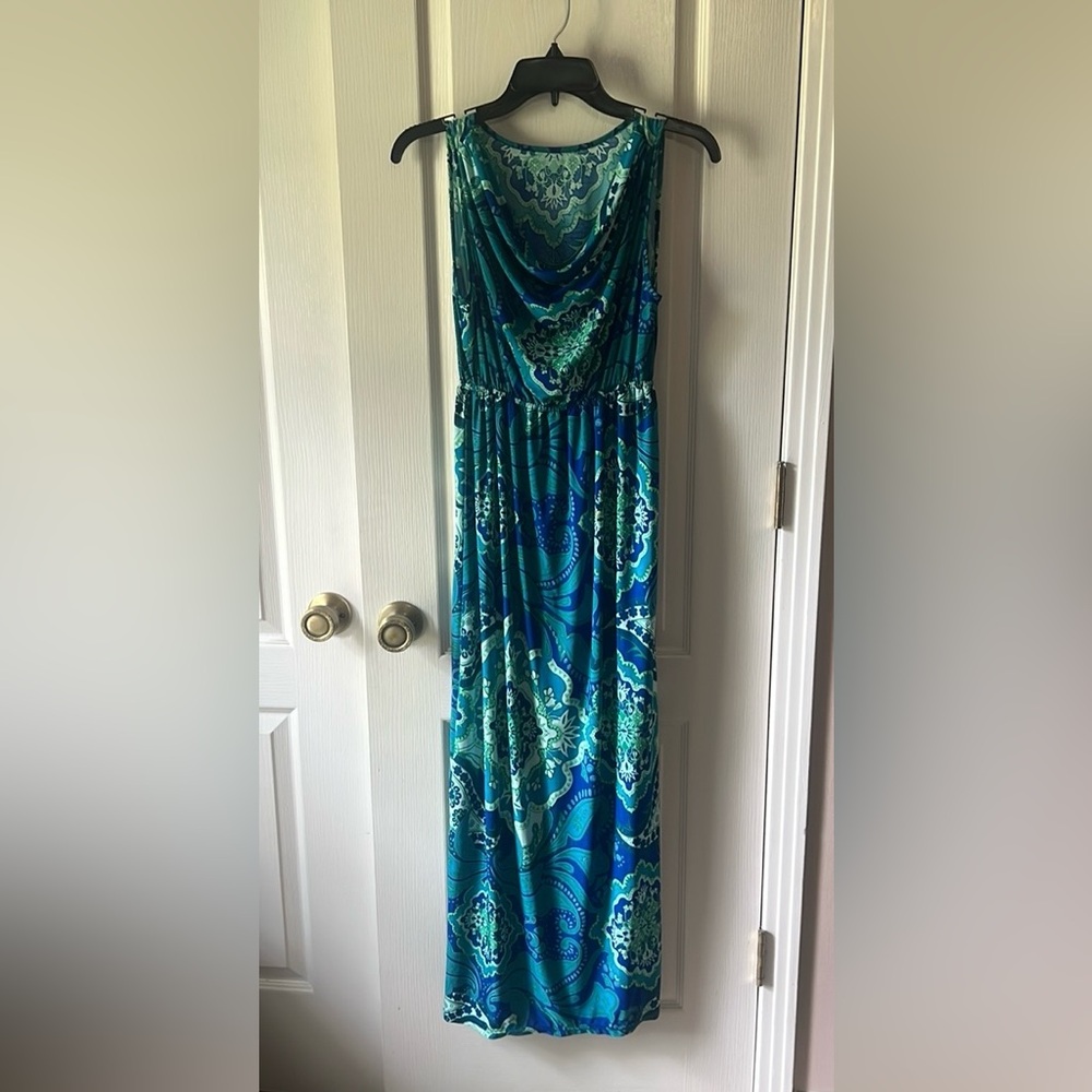 F2 Blue and Green Paisley Maxi Dress